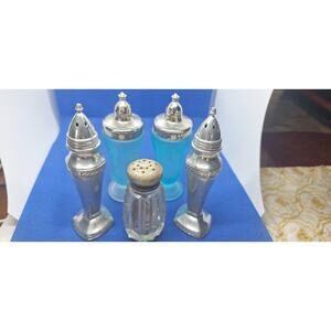 2)colony harvest blue satin 2)crest mid-century 1)cut glass salt pepper shakers